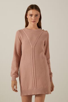 Springfield Трикотажное платье с плетеным узором розовый